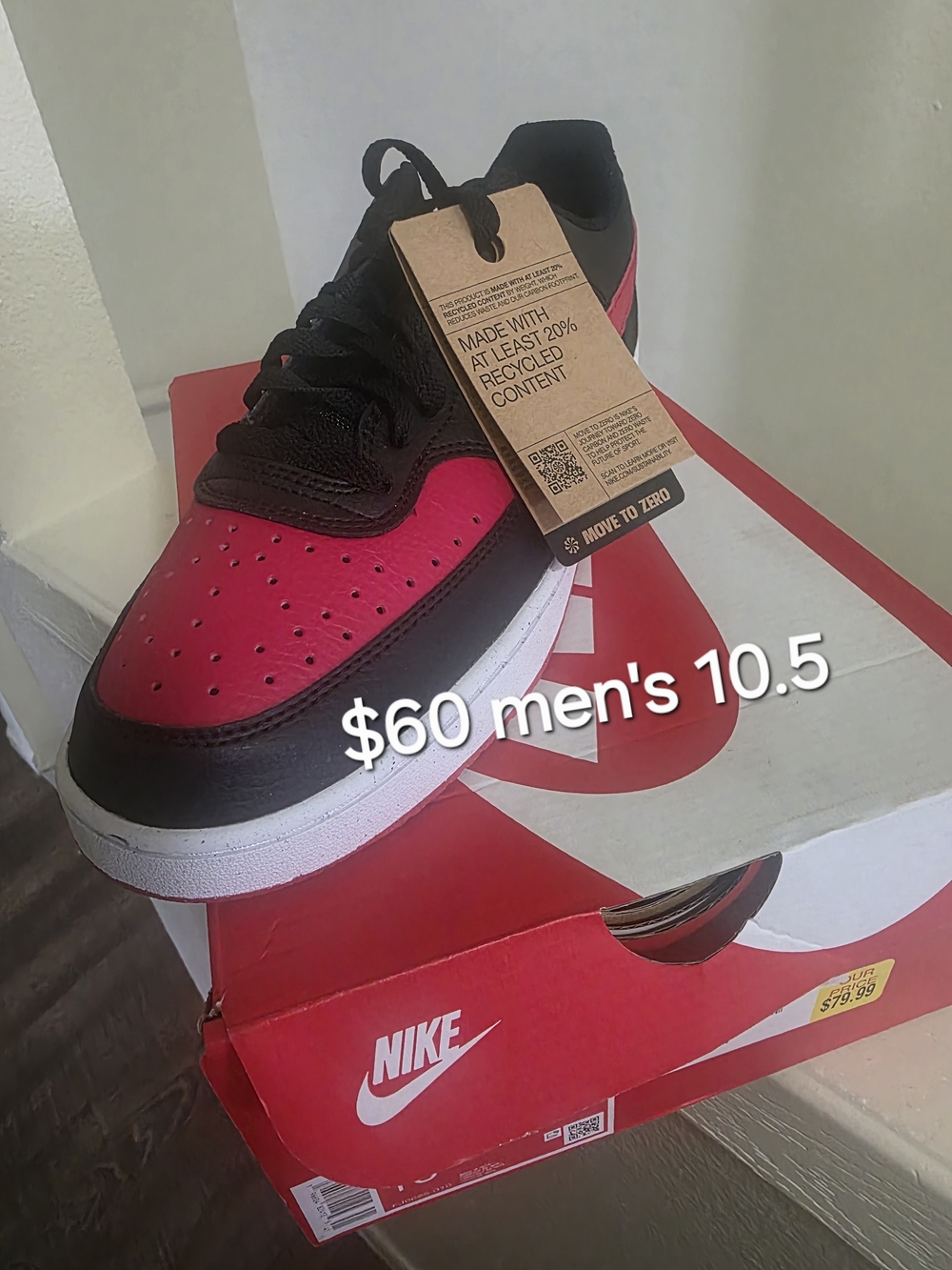 Nike Court Vision Low Men's Black & Red US 10.5 NWT